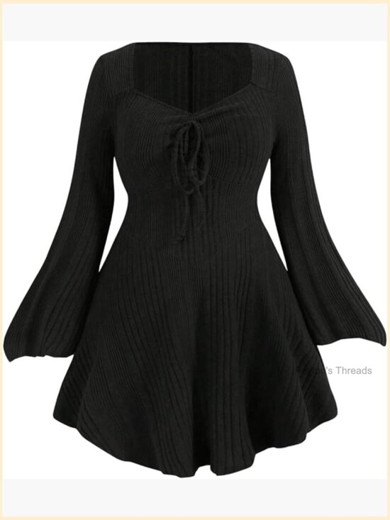 Dresses & Skirts - Plus Size Bell Long Sleeve Lightweight Sweater Dress Corset Dress